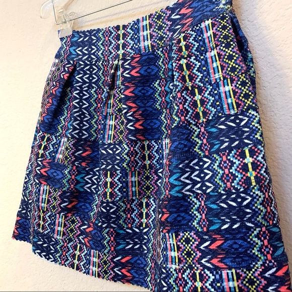 Aqua Blue Neon Geometric Aztec Print Bandage Skirt - Picture 4 of 12